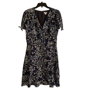 J. CREW Black and Blue Floral Print Wrap Dress with Ruffles